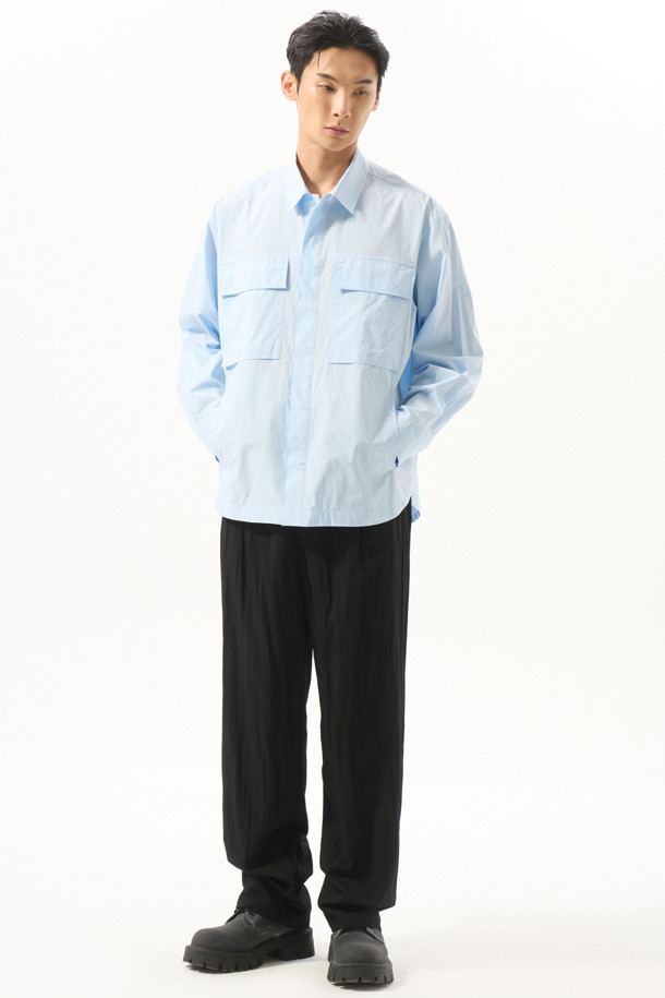 CUSTOMELLOW - 긴팔셔츠 - Blue Multi-Pocket Oversized Shirt