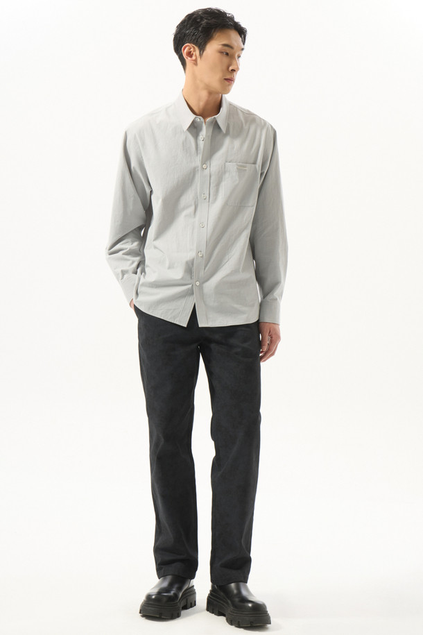 CUSTOMELLOW - 긴팔셔츠 - Grey Regular Solid Color Shirt