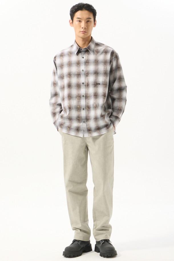 CUSTOMELLOW - 긴팔셔츠 - Brown Vintage Dyed Check Shirt