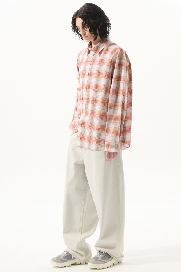 CUSTOMELLOW - 긴팔셔츠 - Red Vintage Dyed Check Shirt