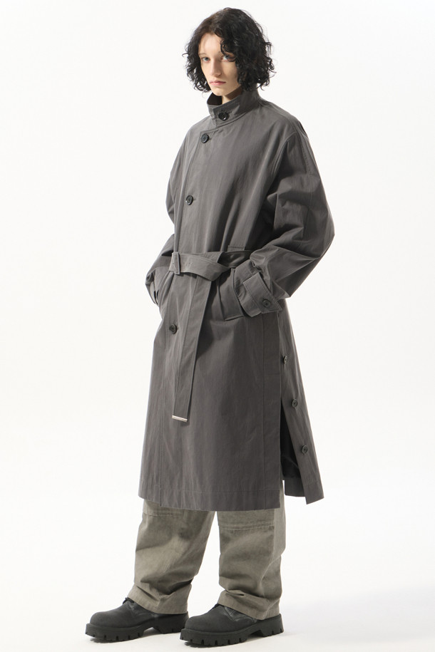 CUSTOMELLOW - 코트 - Grey Highneck Belted Coat