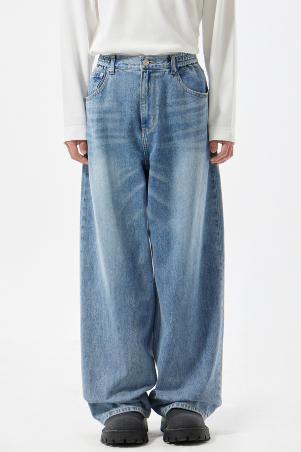 CUSTOMELLOW - 데님 - Blue Wide Fit Banding Jeans