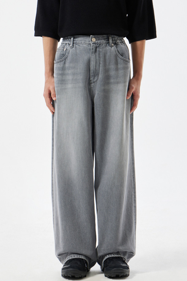 CUSTOMELLOW - 데님 - Grey Wide Fit Banding Jeans