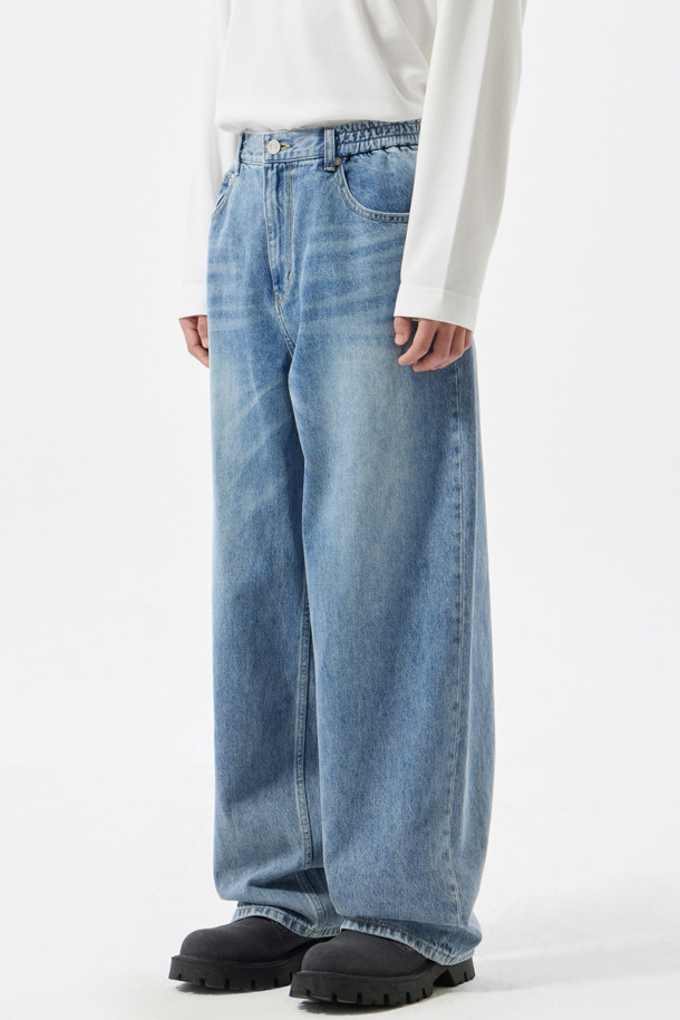 CUSTOMELLOW - 데님 - Blue Wide Fit Banding Jeans
