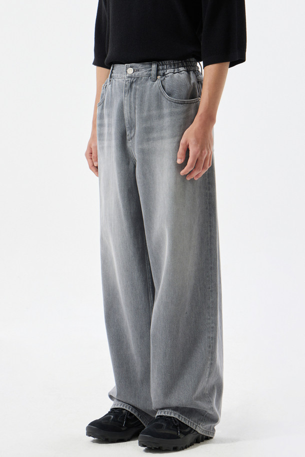 CUSTOMELLOW - 데님 - Grey Wide Fit Banding Jeans