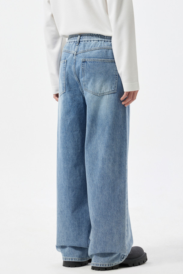 CUSTOMELLOW - 데님 - Blue Wide Fit Banding Jeans