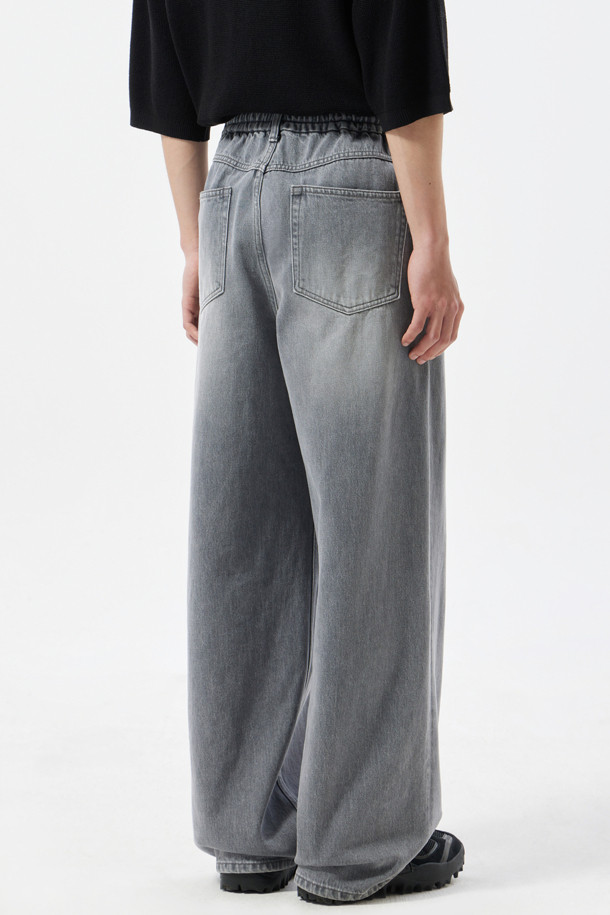 CUSTOMELLOW - 데님 - Grey Wide Fit Banding Jeans