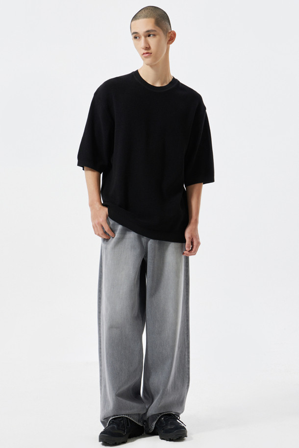 CUSTOMELLOW - 데님 - Grey Wide Fit Banding Jeans
