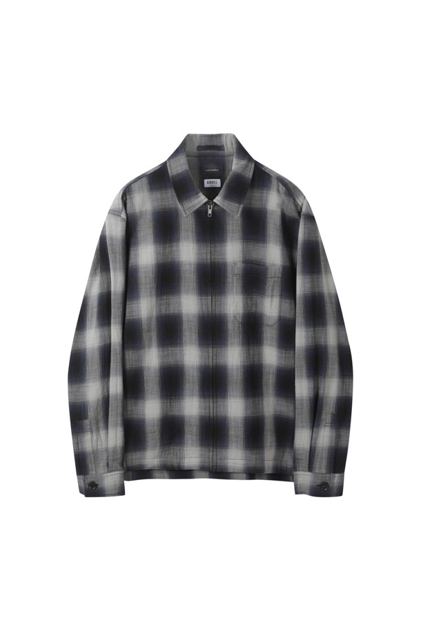 CUSTOMELLOW - 긴팔셔츠 - Navy Check Zip-Up Outer Shirt