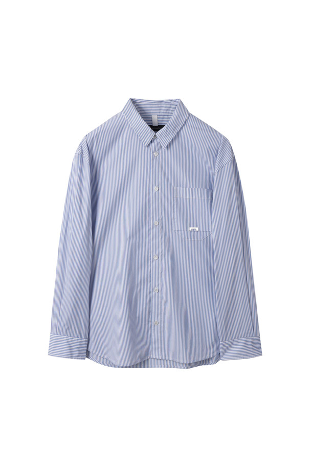 CUSTOMELLOW - 긴팔셔츠 - SkyBlue 2-Collar Detail Side Slit Shirt (Stripe)