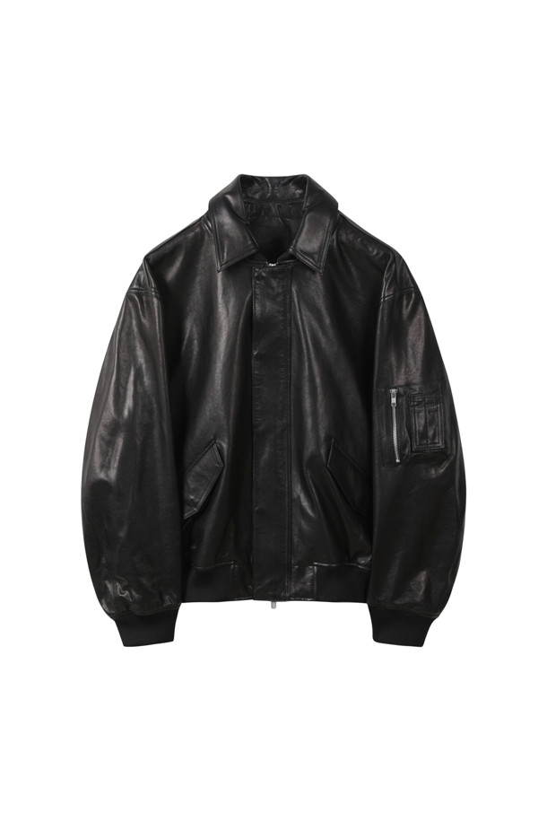 CUSTOMELLOW - 블루종/점퍼 - Black Detatchable Collar Leather Blouson