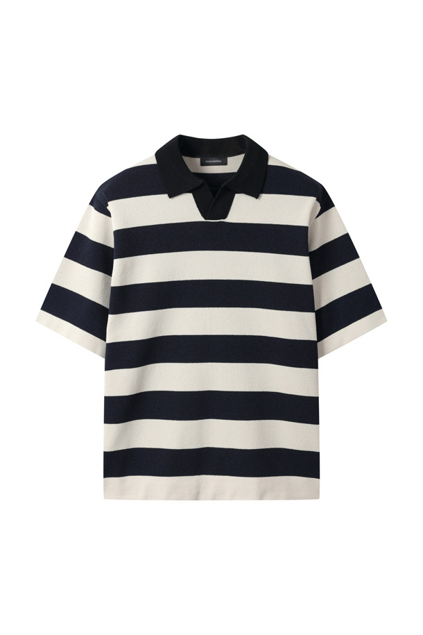 CUSTOMELLOW - 스웨터 - Navy Bold Stripes Collar Sweater