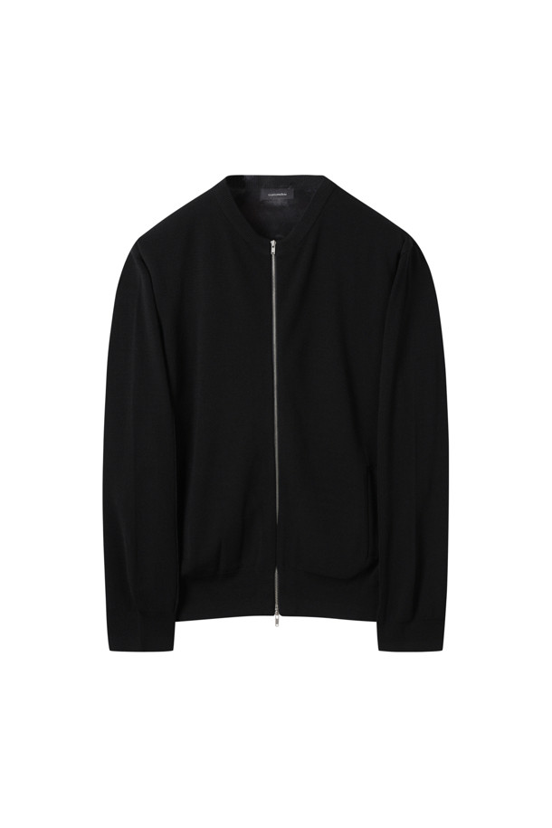 CUSTOMELLOW - 가디건 - Black Round Neck Zip Cardigan