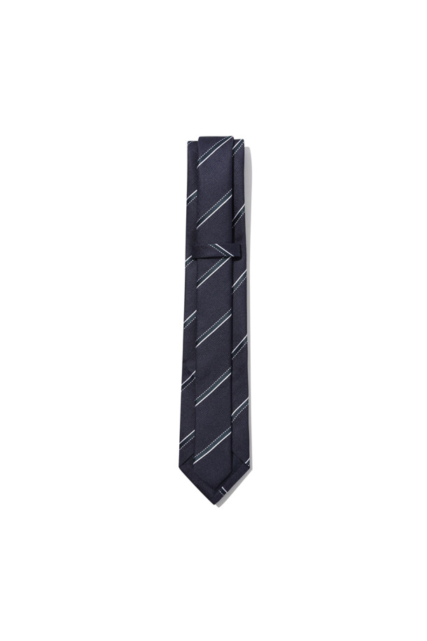 CUSTOMELLOW - 타이 - Navy Silk Stripe Tie