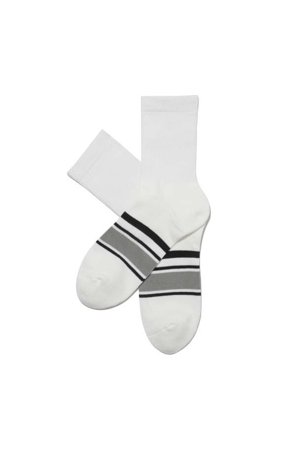 CUSTOMELLOW - 양말 - White Stripe Medium Socks