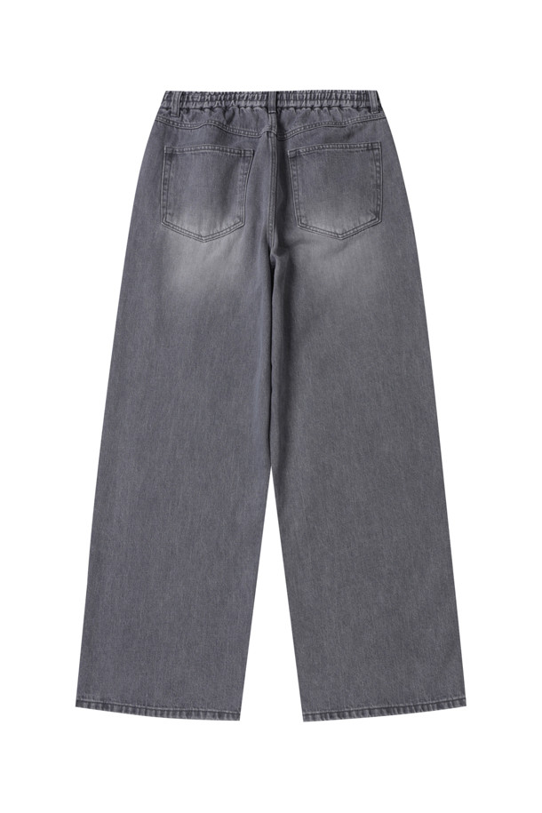 CUSTOMELLOW - 데님 - Grey Wide Fit Banding Jeans