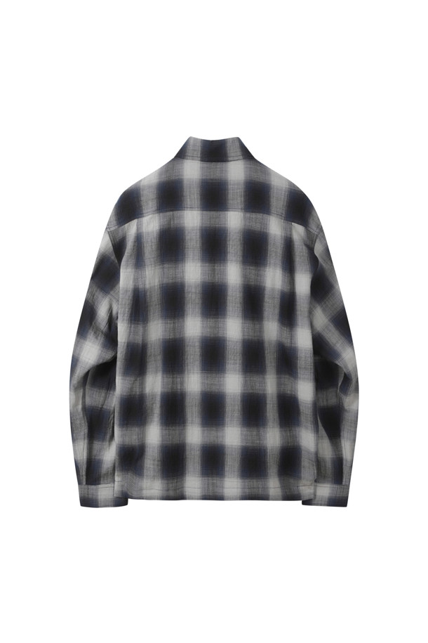 CUSTOMELLOW - 긴팔셔츠 - Navy Check Zip-Up Outer Shirt