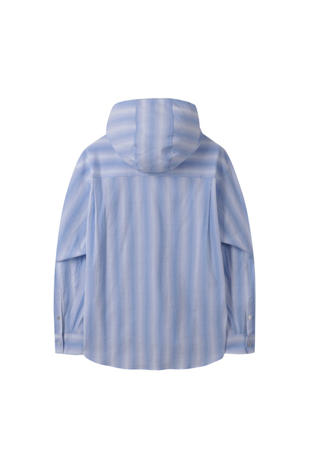 CUSTOMELLOW - 긴팔셔츠 - Blue Fine-Checkered Stripe Pattern Hooded Shirt