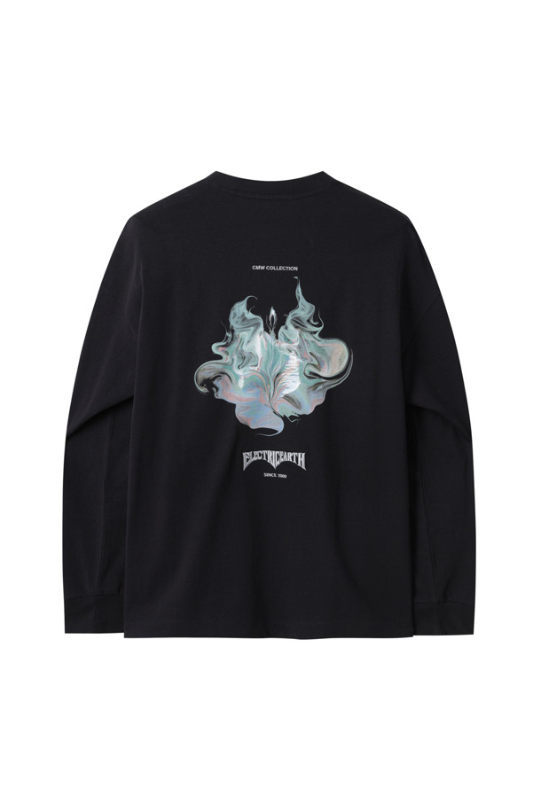 CUSTOMELLOW - 긴팔티셔츠 - Black Flame Graphic Long Sleeve T-shirt