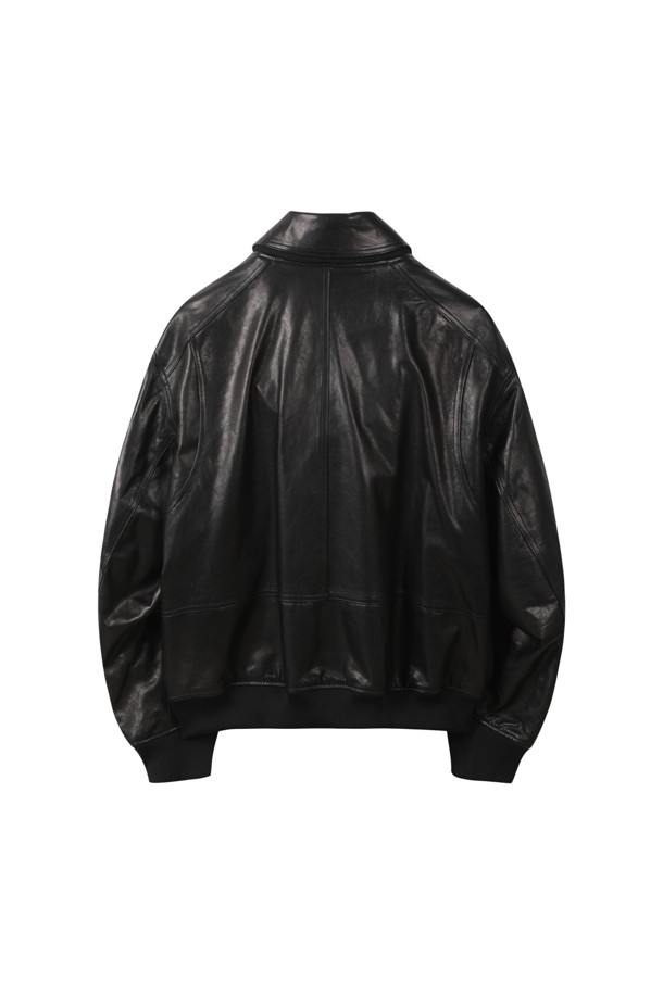 CUSTOMELLOW - 블루종/점퍼 - Black Detatchable Collar Leather Blouson