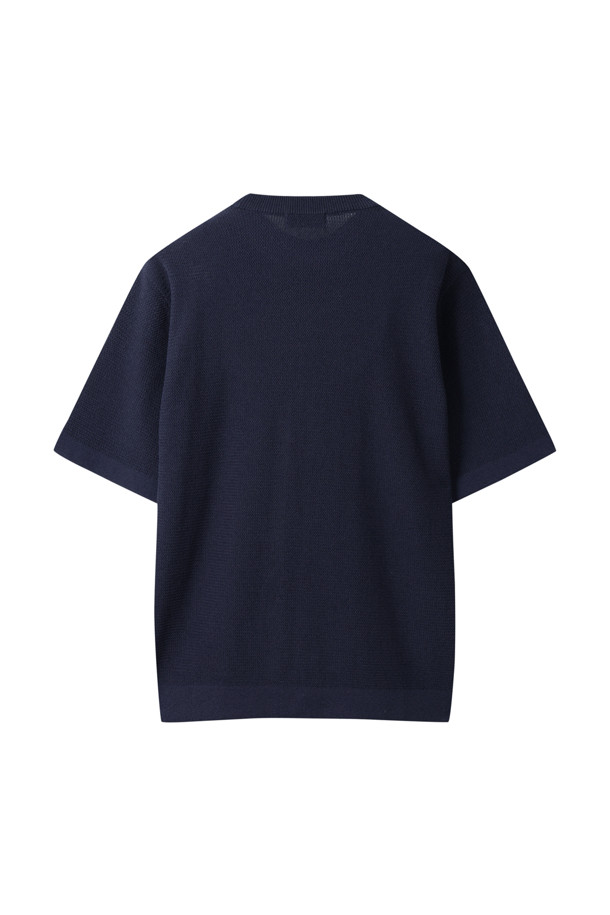 CUSTOMELLOW - 스웨터 - Navy Texture Half Round Neck Sweater