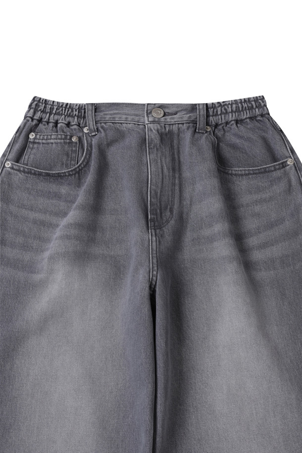 CUSTOMELLOW - 데님 - Grey Wide Fit Banding Jeans