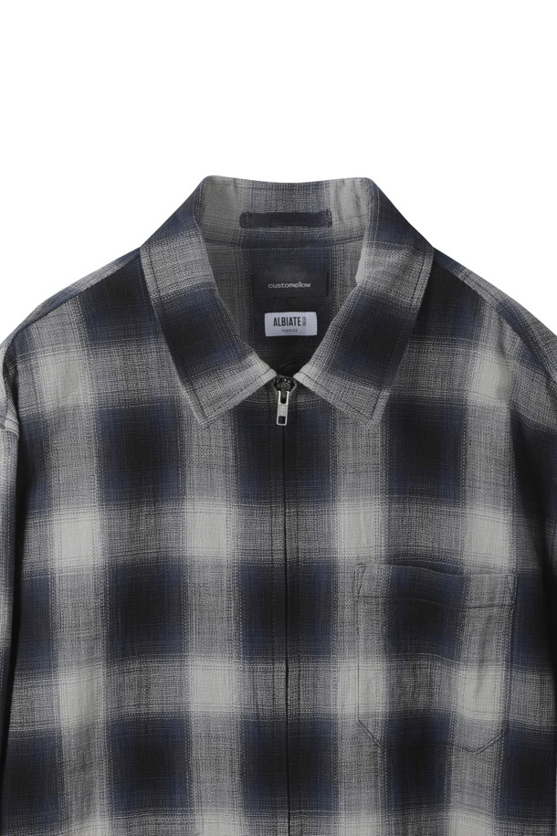 CUSTOMELLOW - 긴팔셔츠 - Navy Check Zip-Up Outer Shirt