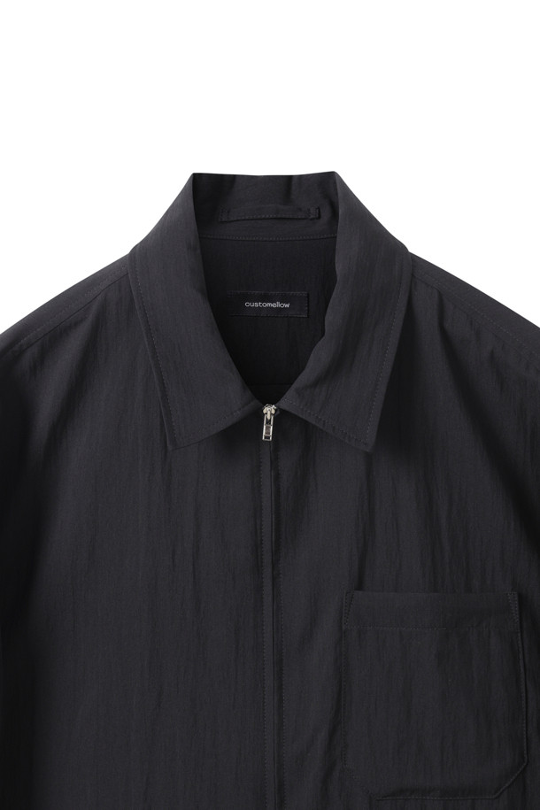 CUSTOMELLOW - 긴팔셔츠 - Black Solid Zip-Up Shirt