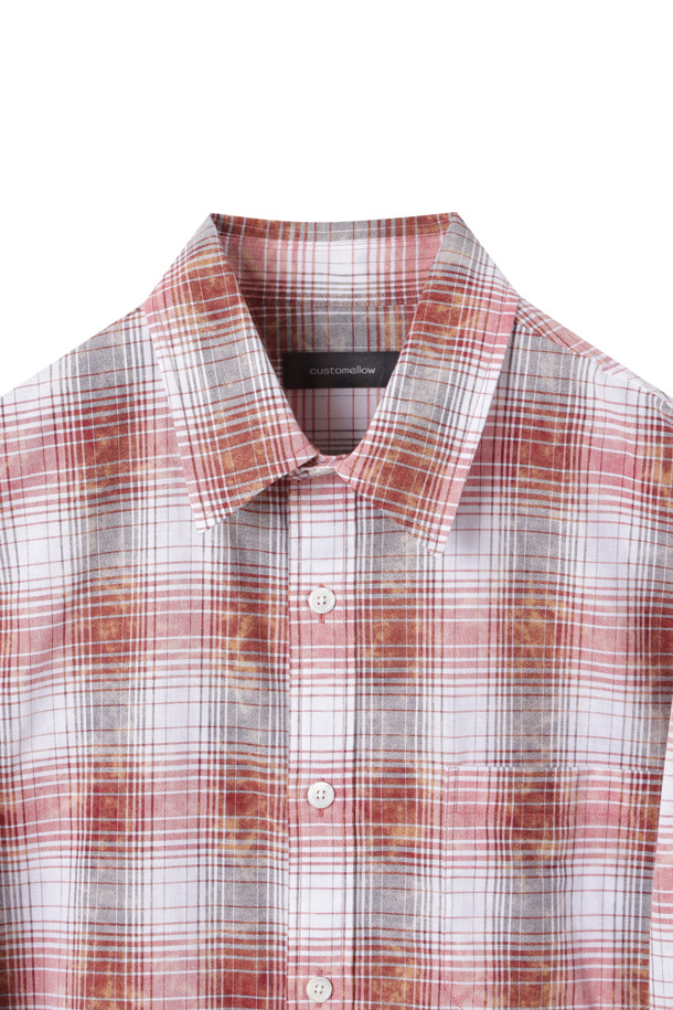 CUSTOMELLOW - 긴팔셔츠 - Red Vintage Dyed Check Shirt