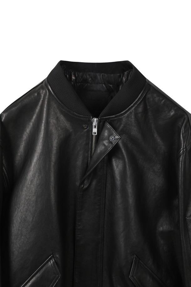 CUSTOMELLOW - 블루종/점퍼 - Black Detatchable Collar Leather Blouson