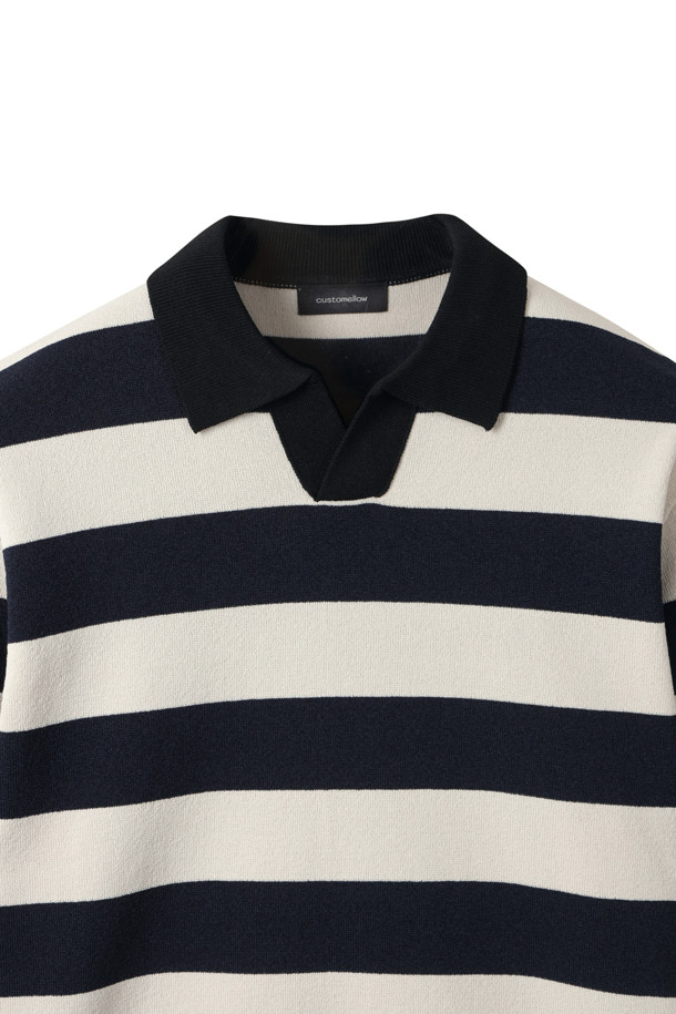 CUSTOMELLOW - 스웨터 - Navy Bold Stripes Collar Sweater