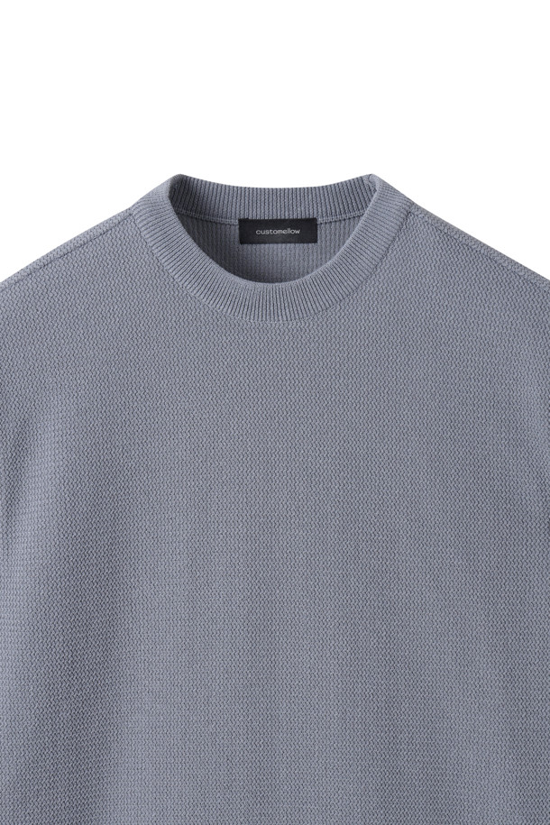 CUSTOMELLOW - 스웨터 - Grey Texture Half Round Neck Sweater