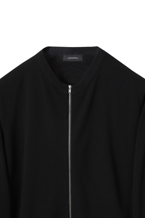 CUSTOMELLOW - 가디건 - Black Round Neck Zip Cardigan