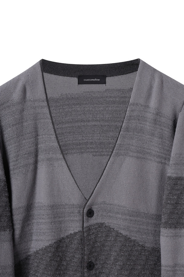 CUSTOMELLOW - 가디건 - Grey Gradation Patterend Cardigan