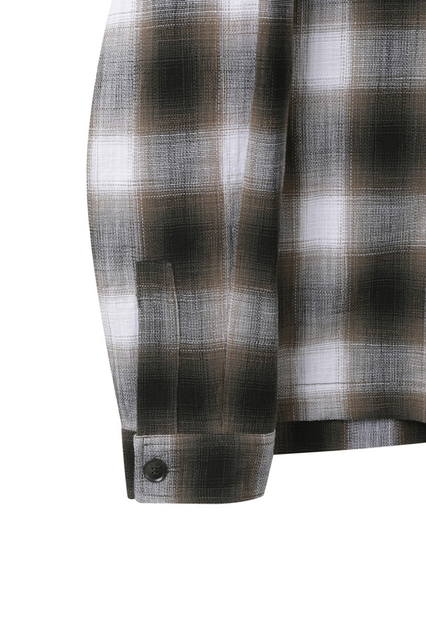 CUSTOMELLOW - 긴팔셔츠 - Beige Check Zip-Up Outer Shirt