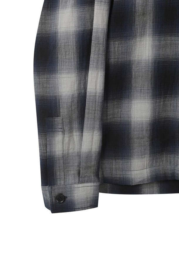 CUSTOMELLOW - 긴팔셔츠 - Navy Check Zip-Up Outer Shirt