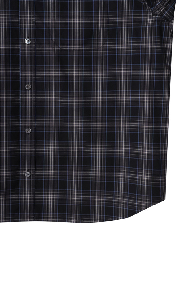 CUSTOMELLOW - 긴팔셔츠 - Navy Check Henry-Neck Shirt