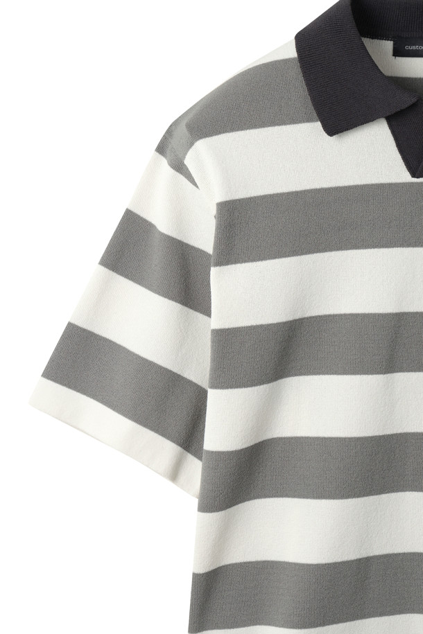 CUSTOMELLOW - 스웨터 - Grey Bold Stripes Collar Sweater