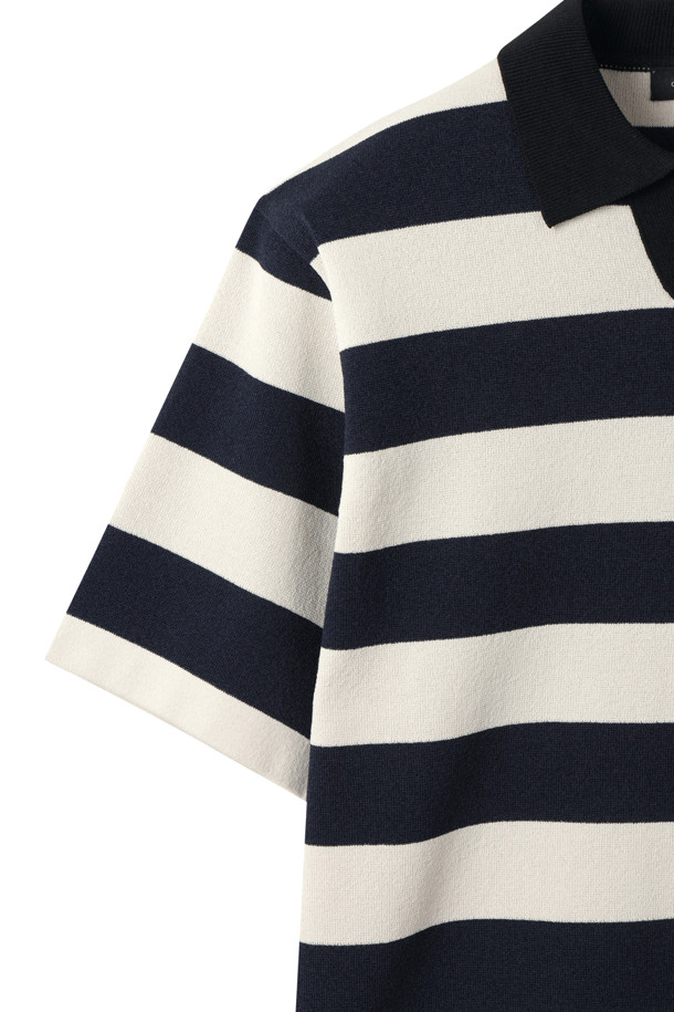 CUSTOMELLOW - 스웨터 - Navy Bold Stripes Collar Sweater