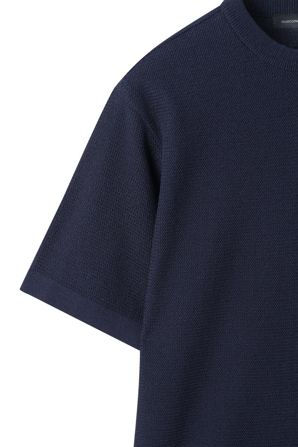 CUSTOMELLOW - 스웨터 - Navy Texture Half Round Neck Sweater