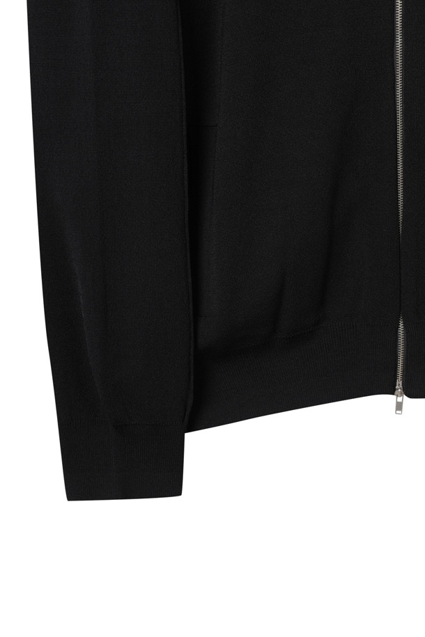 CUSTOMELLOW - 가디건 - Black Round Neck Zip Cardigan