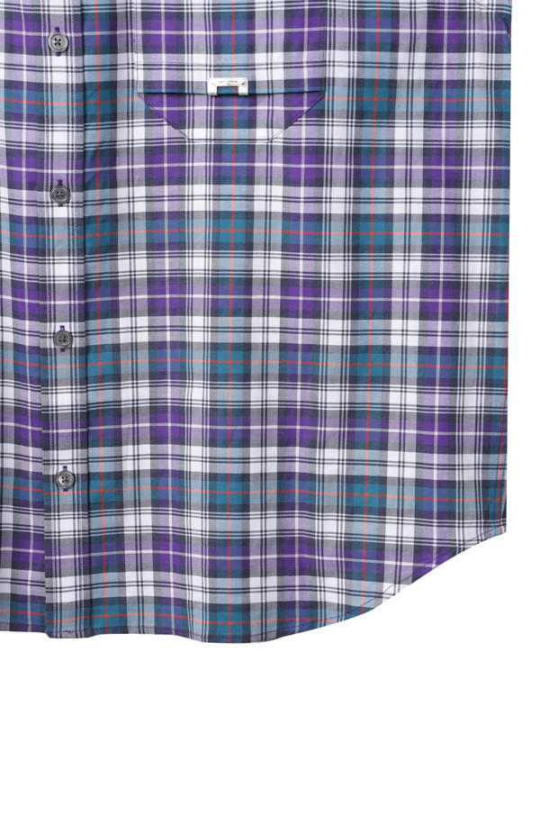 CUSTOMELLOW - 반팔셔츠 - Purple Checkered Half Shirt