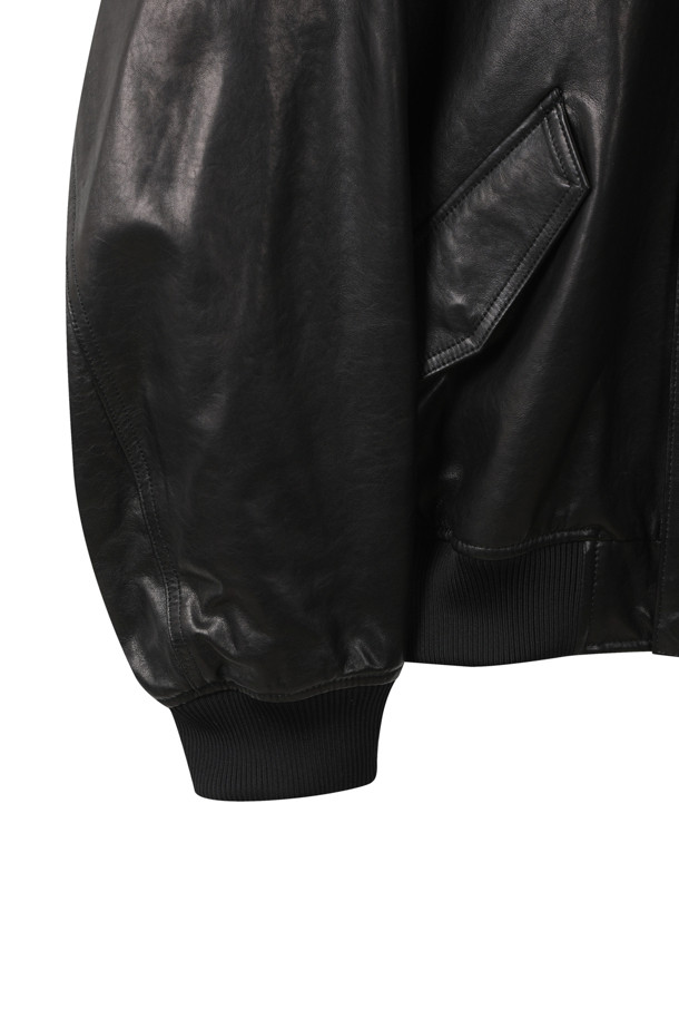 CUSTOMELLOW - 블루종/점퍼 - Black Detatchable Collar Leather Blouson