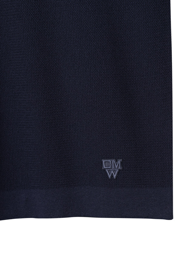 CUSTOMELLOW - 스웨터 - Navy Texture Half Round Neck Sweater