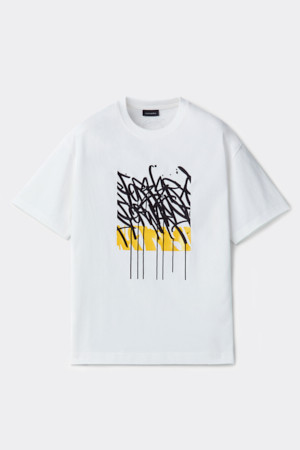 [BISCO SMITH] White Graphic Half Sleeve T-shirt