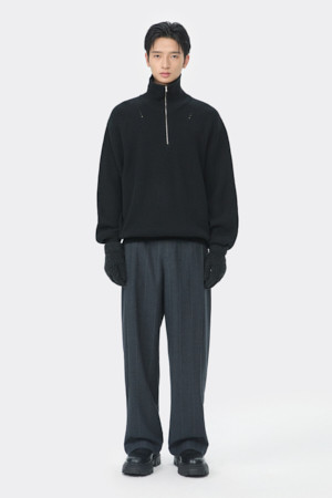 Grey Wide Fit One Tuck Striped Setup Pants