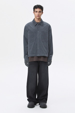 Black Wide Fit Embo Washed Jeans