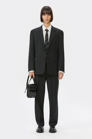 Black Relaxed Fit Wool Blended Setup Pants