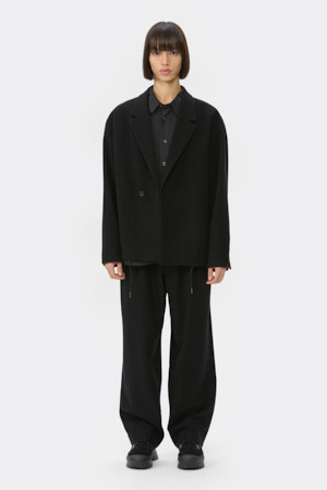 Black Wide Fit Tuck Wool Pants