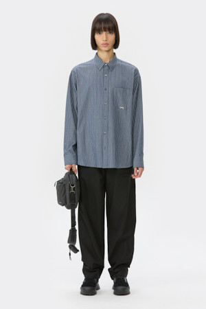 Blue Oversized Fit Striped Shirt